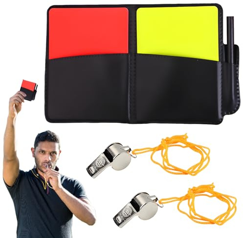 Schiedsrichter Set,FußBall Karte Karten Rote Gelbe,Metallpfeife Mit Lanyard,ErgebnisböGen,Bleistift,Pu-Leder Brieftaschen-Design,Tragbar FüR FußBall Basketball Spiele Training Schulen WettkäMpfe