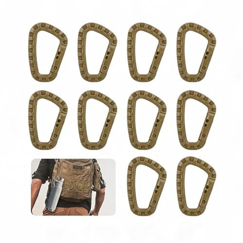 10 Pièces Mousqueton Tactique, Petit Mousqueton, Forme de D en Plastique Mousquetons, Escalade Clip, Mousqueton Plastique, pour Les Randonnées et Autres Activités de Plein Air, Kaki