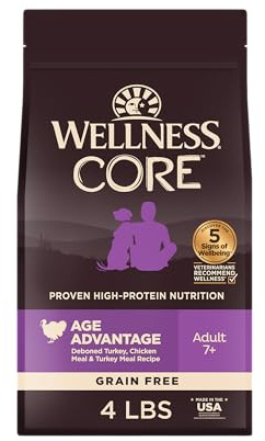 Wellness CORE Age Advantage Senior Dry Dog Food, Grain Free Kibble, Natural, High Protein, Turkey and Chicken Recipe, 4 lb Bag