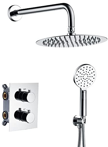 Ibergrif - Colonne de Douche Encastré avec Mitigeur Thermostatique, Flexible, Tête, Douchette, Support, Chromé