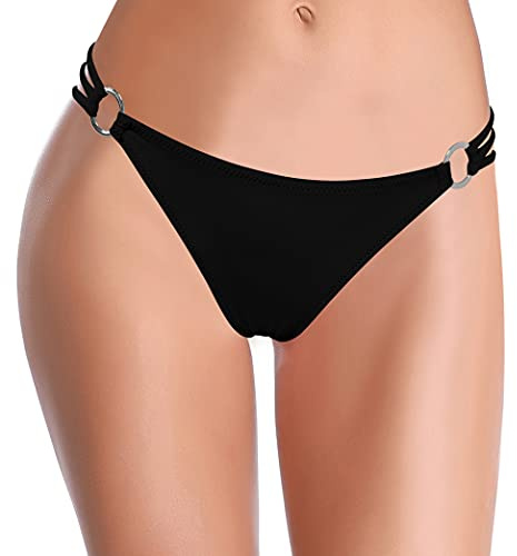 SHEKINI Slip Bikini Donna Fondo Bikini Costumi da Bagno Briefs A Vita Alta Tankini Nuoto Tronchi Pantaloncini Parte Inferiore Retro Bikini Donna da Spiaggia(M,Nero)