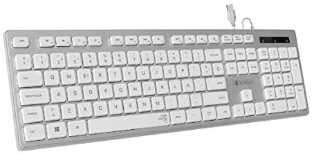 SUBBLIM Teclado con Cable Ergo BlancoPlata Teclas Ergonómicas Diseño Plano Y Completo