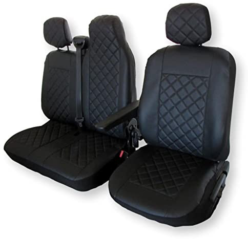 Texmar Vordersitzbezüge 2 + 1, passend für Renault Master ab 2011 2020, komplett schwarz, Öko-Leder, für Linkslenker