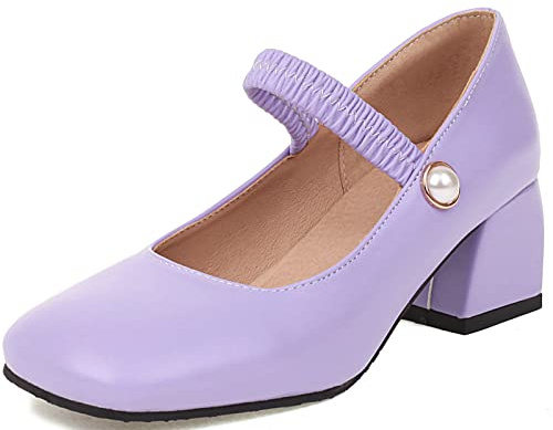 StyliShoes Escarpins Mary Jane à bout carré pour femme - Talon épais et à enfiler, lilas, 39 EU