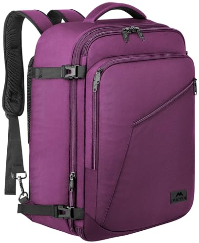 MATEIN Sac à Dos Voyage Cabine Avion, Backpack Travail Travel, Grand Format 40L Femme Élégant et Léger, Sac a Dos Voyage Femme d’Affaire Approbation de Vol AirFrance pour Lufthansa, Violet Foncé