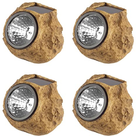 Pure Garden Solar-Powered Rock Outdoor Lights - All-Weather Faux-Stone LED Solar Lights Set for Paths, Gardens, and Landscaping, 8-Pack