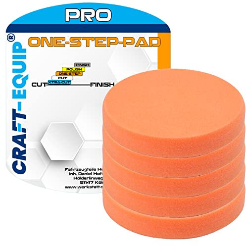 5er Sparpack Craft-Equip PRO RO Polierschwamm Polierpad mit Klettverschluss Made IN EU (5er Sparpack 125mm RO Polierschwamm One-Step Orange)