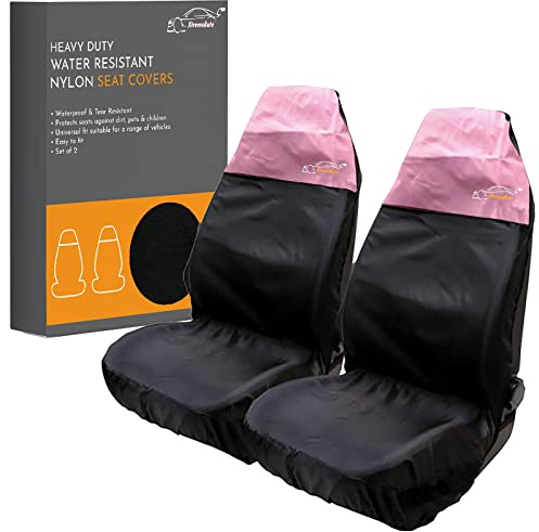 Xtremeauto Car Seat Covers Front Pair - Coloured Top Car Seat Cover Set, Heavy Duty Universal Fitting Set Of 2 Car Seat Protectors, Water Resistant Easy Clean Seat Covers For Car (Pink)