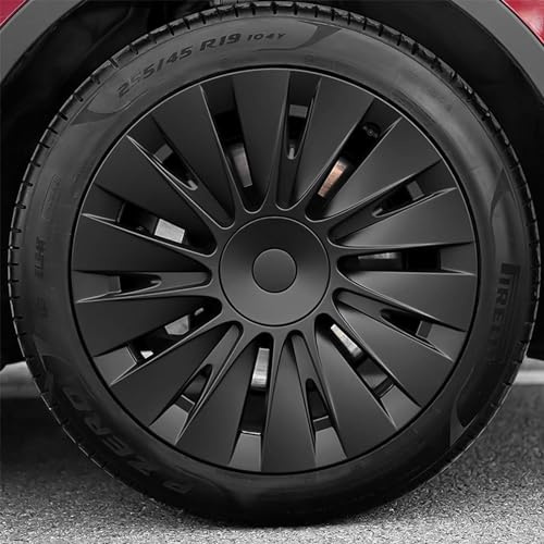 KAVANIC Adatto per Tesla Model Y, copricerchio da 19 pollici, nero opaco, supporta il miglioramento della gamma del logo (4 pezzi), 2020 – 2024 modello Y