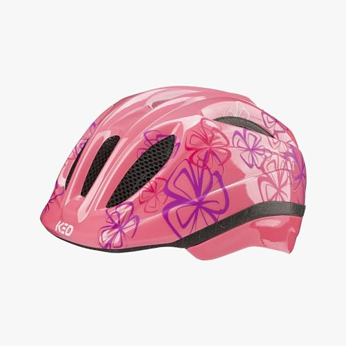 KED Meggy II Trend | Kinder Fahrradhelm Insektenschutznetz Integriertes LED-Rücklicht maxSHELL Technologie, Soft Pink Flower, 46-51 (S)