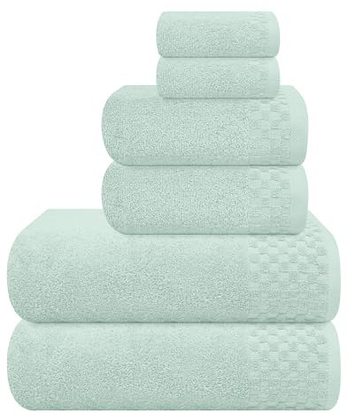 MyOwn Ultra-weiches 6er-Pack Baumwoll-Handtuch-Set, enthält 2 übergroße Badetücher 70 x 140 cm, 2 Handtücher 40 x 60 cm und 2 Waschbetten 30 x 30 cm, Meeresgrün