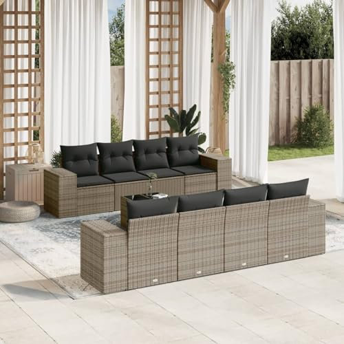 SECOLI Conjunto de muebles de jardín de ratán con espacio de almacenamiento, XXL, muebles de terraza, sofá de salón, grupo de asientos de ratán, muebles de esquina, juego de muebles de balcón, color