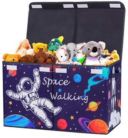 Caja de Juguete con Tapa Abatible para Infantils, Caja Almacenaje Plegable Oxford con Asa para Niños Niñas, Baúl Juguetes y Almacenamiento Impermeable Robustez, 65×30×40 cm (Cohete Astronauta)