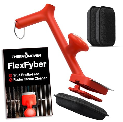 Thermomaven Grill Brush Bristle Free with 3 Replacement Brush Heads, Steam Grill Brush with Scraper, Non Metal Bristles for Cast Iron, Stainless-Steel Grates, Safe for Non-Stick Surface