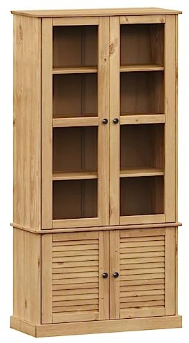 Willood Buffet VIGO Vitrine Buffet mit Vier Türen Hochschrank 85x35x170 cm Massivholz Kiefer Braun