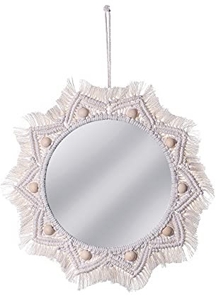 Htuygyjaw Espejo de Macramé Tapiz Hecho una Mano Espejo de Maquillaje Compacto DecoracióN Hogar Dormitorio Espejo de Pared