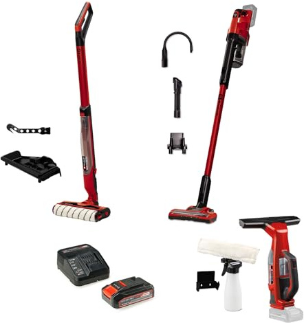 Einhell Akku-Haushalt-Set Power X-Change (18 V, inkl. Akku-Fensterreiniger, Akku-Hartbodenreiniger, Akku-Stielstaubsauger, 1x 2,5 Ah Akku, 1x Ladegerät)