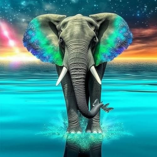 Bimkole DIY 5D Diamond Paintinger För Vuxna Elefant, Full Borrmålning Gör-det-själv Strass Broderi Set Färg Med Diamanter Kit Djur Korsstygn Hem Vägg Hantverk Dekoration 30x40 cm30x30 cm