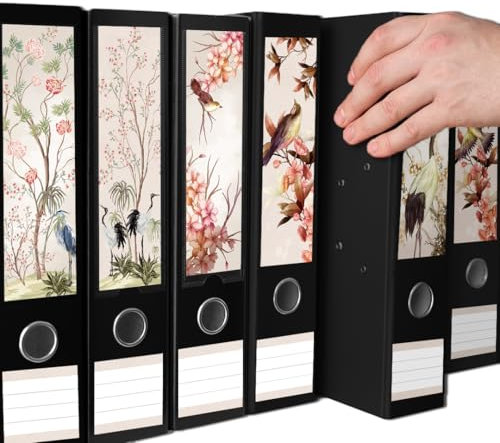 Kecdru Ordnerrücken Selbstklebend Breit 12 Stück 6 Stile Blumen Vogel Design Aufkleber Breite Ordner Rücken Dekorieren Sticker Rückenschilder Etiketten (Blumen Vogel)