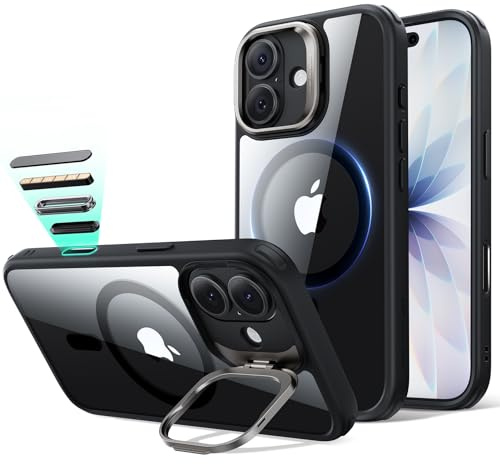 ESR Funda para iPhone 17, Compatible MagSafe, Control de Cámara, Funda con Soporte Oculto Integrado, Protectora Grado Militar, Resistente a Arañazos, Serie Classic, Negro Transparente