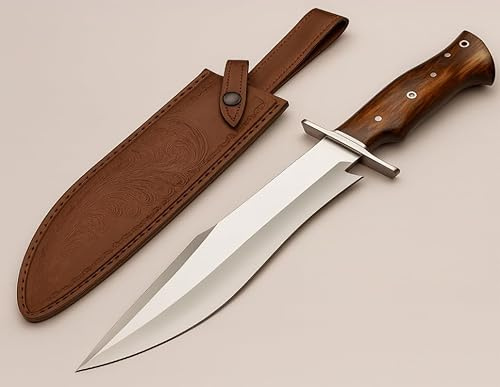 TATLA CRAFT Handmade D2 Steel 14 Inches Bowie Knife with leather sheath, Hunting knife with Wood Handle and steel Guard Ideal for Bushcraft, Camping, Survival, Hunting & outdoor use (BK-1)