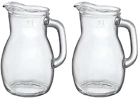 Set 2 Brocche in Vetro Trasparente 1 Litro caraffa con Taratura MID Uso Domestico e Professionale Lavabili in Lavastoviglie per Bevande succhi vino da tavola e buffet