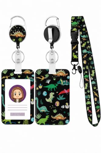 Porte Badge Tour De Cou avec Cordon, Dinosaures Porte Badge Enrouleur Lanières Rétractables avec Lobster Clasp pour Cartes d'étudiant d'infirmière Clés Carte de Bus