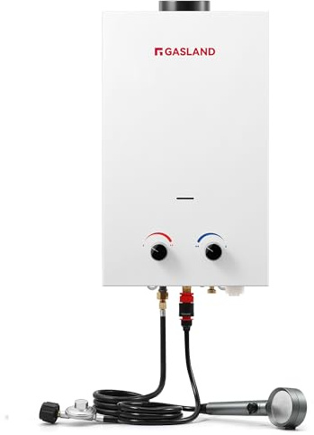 GASLAND BS318 Outdoor Propane Tankless Water Heater 3.18GPM, 12L Portable Hot Water Heater for Cabin, Barn, Camping, RV, Overheating Protection, Easy to Install, White