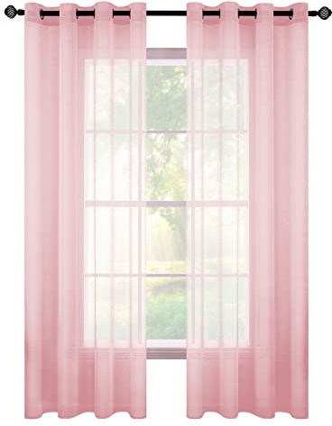 MIULEE 2 Panels Sheer Voile Eyelet Curtains Pink 55 Wx110 L | Lightweight voile sheer drapes, soft light filter, eyelet grommet easy install, elegant decor for bedroom living room