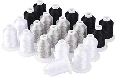 Simthread Maschinen Stickgarn, 800Y, 21 Schnappen Spulen, Schwarz, Weiß und Silbergrau, für professionelles Stickdesign