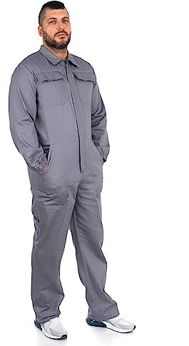 Ultra Overall Herren Arbeitskleidung - Rallyekombi Overall mit Verstecktem Reißverschluss, Zwei Oberen Taschen, Zwei Fronttaschen, Werkzeugtasche, Elastische Bündchen, Elastischer Bund Grau 3XL