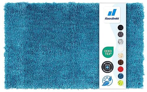 Floordirekt Badematte Sky - Badezimmerteppich - Weicher, dichter Hochflor - Rutschhemmend & Schnell trocknend - Geeignet für Fußbodenheizung - Eckig & Rund (80 x 150 cm, Petrol)