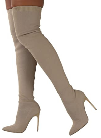 ticticlily Femmes Bottes à Talons Hauts Automne et Hiver Mode Confortable Bout Pointu Talons Hauts Bottes Longues Stretch Tricot Bottines pour Talon