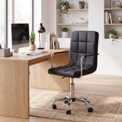 Vida Designs Clabo - Silla de Oficina de Altura Ajustable, Silla de Escritorio de Cuero con Brazos y Ruedas para Trabajo en casa y Estudio (Negro)