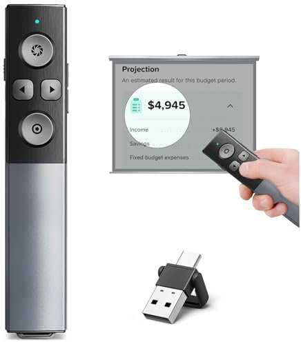 Metallgehäuse digitaler Wireless Presenter für Präsentationen mit Highlight Lupe Maus Timer, USB/Type-C 2 in 1 wiederaufladbar Präsentation Fernbedienung Präsentator Pointer für LED LCD TV Bildschirm