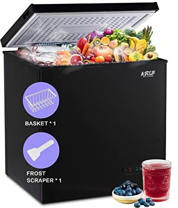 Krib Bling 7.0 Cu.Ft Chest Freezer with Removable Basket, Deep Compact Freezer with 7 Gears Temperature Control(-4°F to 6.8°F), for House, Kitchen, Garage, Basement, Shop, Black