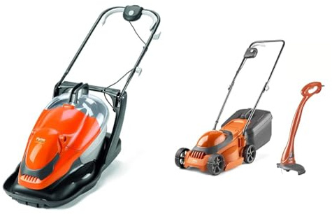 Flymo EasiGlide Plus 360V Hover Collect Lawn Mower - 1800W Motor, 36cm Cutting Width, 26 Litre Grass & SimpliMow 300 Electric Rotary Lawn Mower with MiniTrim Grass Trimmer- 1000 W Motor