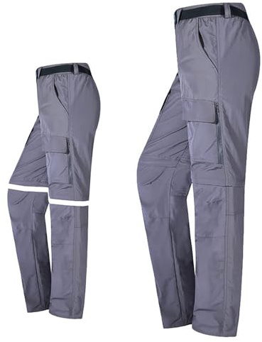Rrongwn Pantalon de randonnée convertible pour homme - Séchage rapide - Léger - Pour l'extérieur, l'escalade, la marche, l'équitation, gris, L