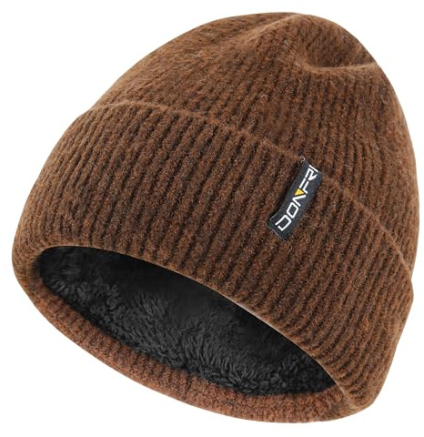 Donfri Wool Winter Beanie Hats Men Women Brown Fleece Lined Super Soft Warm for Winter Skull Knit Beanie Gift