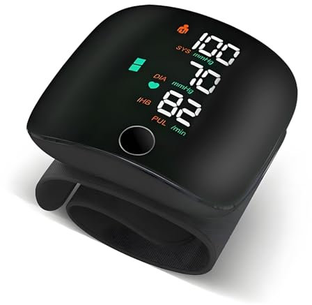 Misuratore di Pressione da Polso, Misuratore Pressione LCD Digitale, Automatico di Pressione Sanguigna del Polso del Monitor di Battimento di Cuore Frequenza di Polso, 2 * 99 Letture - Nero