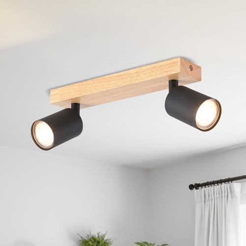 LVWIT Lámparas de Techo, GU10 Pantalla de Luz de Madera, 2 Way Accesorios de Luz Techos,Lámpara de Techo de pared Industrial Ajustable, Foco de Techo para Sala de Estar(No Incluye Bombillas)