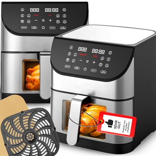 Retoo Heißluftfritteuse XXL 8L Airfryer 12-in-1 Funktionen, 1800W Leistung, Antihaftbeschichtung, Touchscreen, Energiesparend, Leise, LCD-Anzeige, ideal für Familie