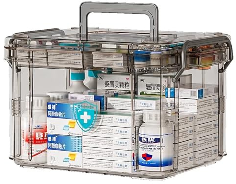 Chililon Caja Medicamentos, Organizador Medicamentos Portátil 2 Capas con Compartimento Extraíble y Asa, 33.5x 23.5 x 18.5 cm Caja para Medicina de Gran Capacidad