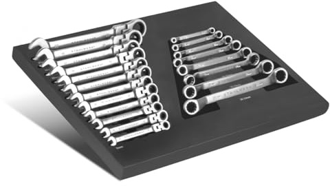 STAHLWERK Set di chiavi inglesi da 20 pezzi con inserto in schiuma per carrelli da officina – Set completo di attrezzi con chiavi ad anello e chiavi in inserto per carrello degli attrezzi