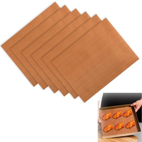 6 Sheets Non Stick Oven Liners Baking Mats, 30x40cm Reusable Silicone Baking Sheet & Tray Liner, Heat Resistant Washable BBQ Grill Mat for Oven, Air Fryer, Cooking - Easy Clean, Non-Toxic