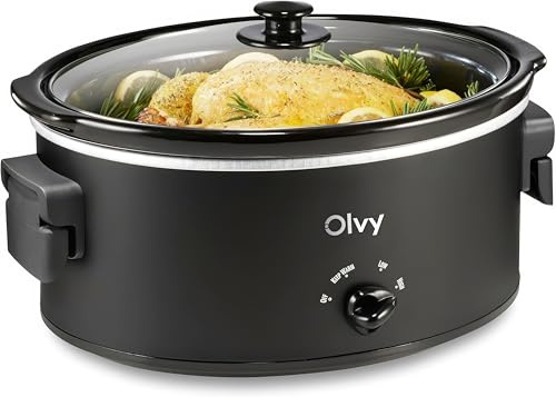 Olvy Olla de cocción lenta 6L con olla interior de cerámica, 3 niveles de temperatura, asas plegables, ideal para la familia y preparación de comidas