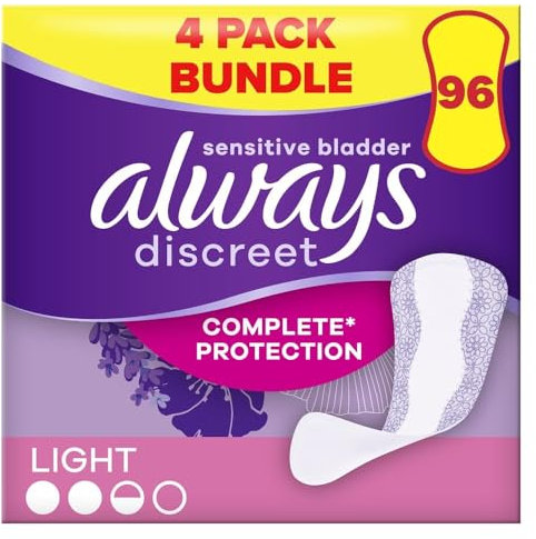 Always Discreet Incontinence Panty Liners For Women, Normal 96 Liners (24 x 4 Packs) SAVING PACK, Complete Protection, for Bladder Leak, Thin And Discreet, Odour Neutraliser