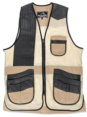 Wild Hare Shooting Gear Range Vest - Khaki with Black Leather (3XL-Large, right)