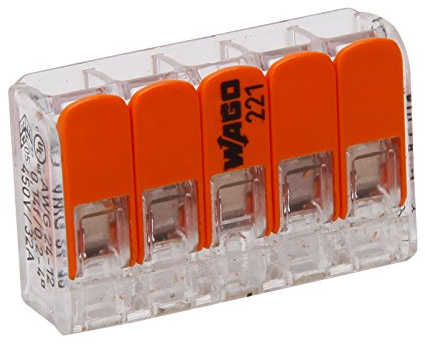 Kopp 33346403 Wago Steckklemme 5-fach mit Hebel für Flexible Drähte Wiederöffenbar Transparent/orange 1, 5 - 2, 5 mm² Inhalt 5 Stück, Grau/Orange