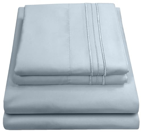 Sweet Home Collection Juego de Ropa de Cama de Lujo con sábana encimera, sábana Bajera, 2 Fundas de Almohada, Microfibra, Azul Niebla, tamaño Queen